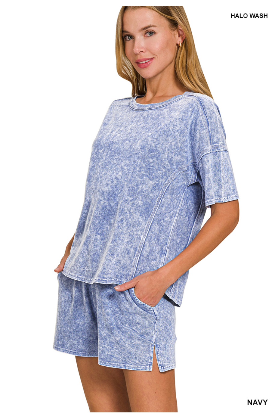 Navy Halo Wash Shorts + Shirt Set