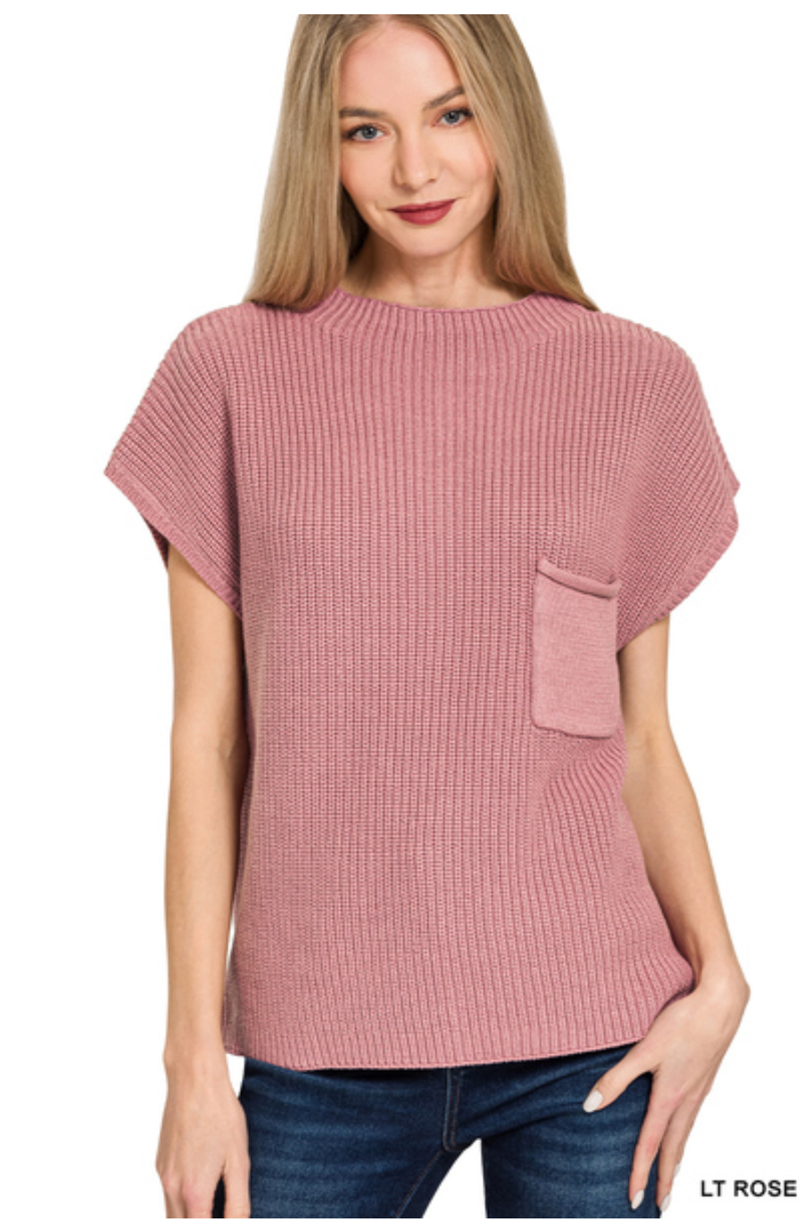 Rose Mock Neck Short Sleeve Sweater