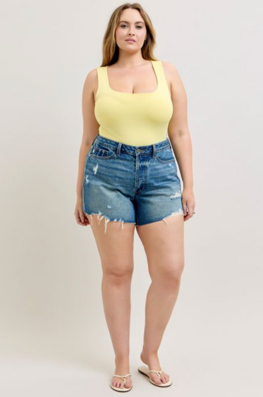 Judy Blue - High Waist Med Wash Cut Off Shorts