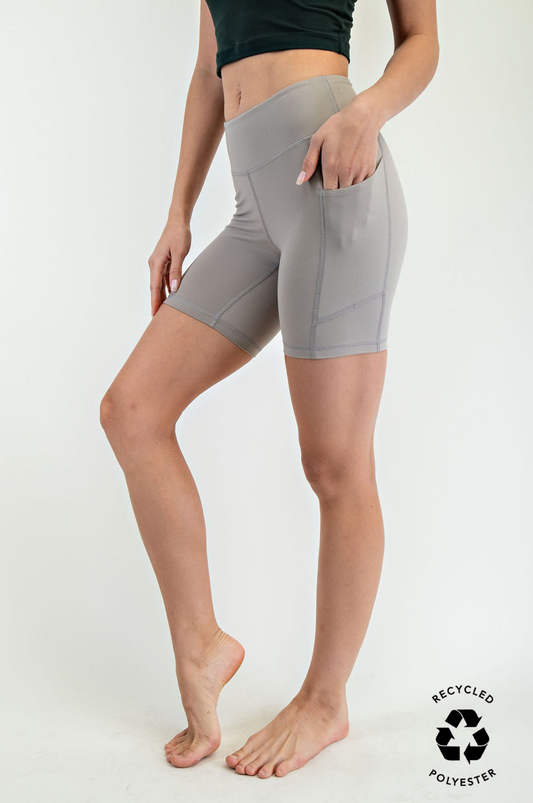 Stone Taupe - 6" Biker Shorts w/pockets