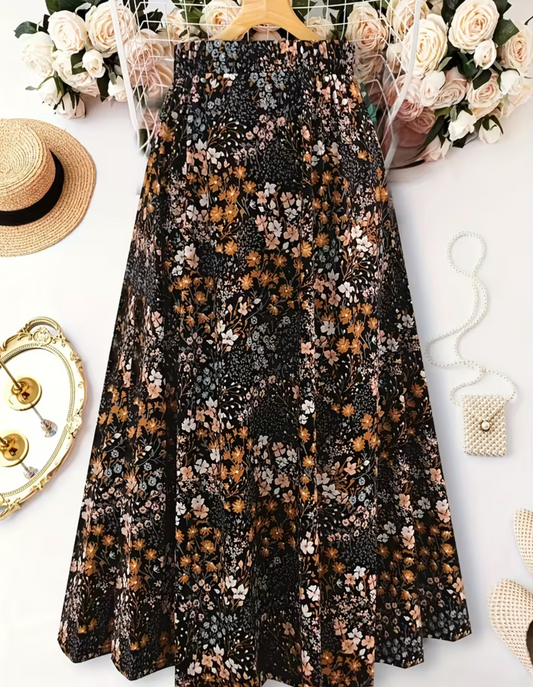 Black Floral Midi Skirt