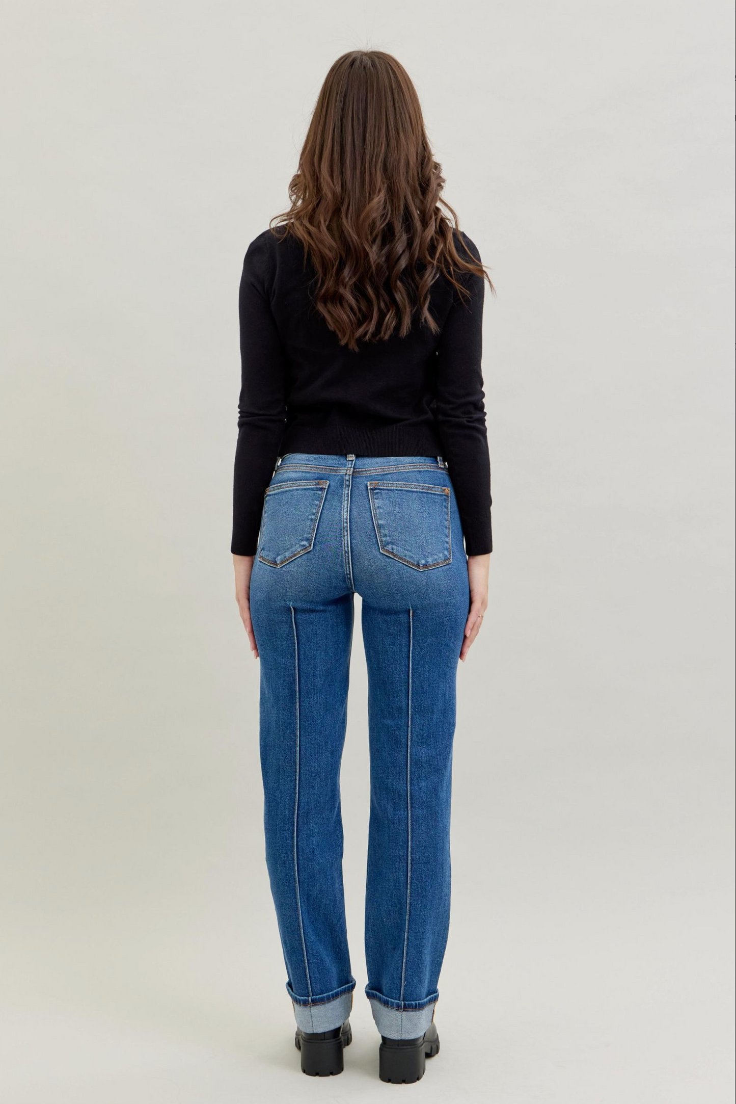 Judy Blue - High Waist Front Seam Cuffed Straight Leg
