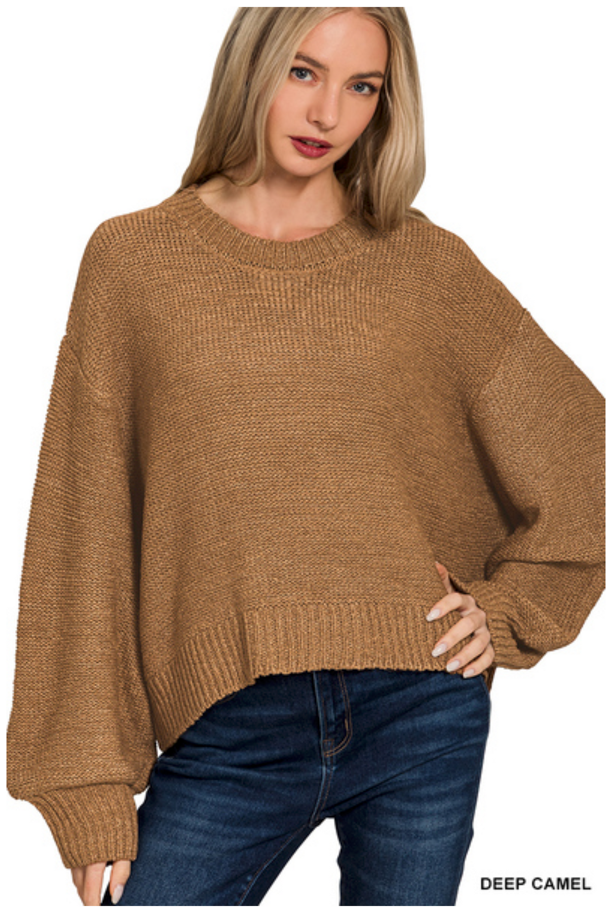 Camel Oversized Balloon Sleeve Sweater