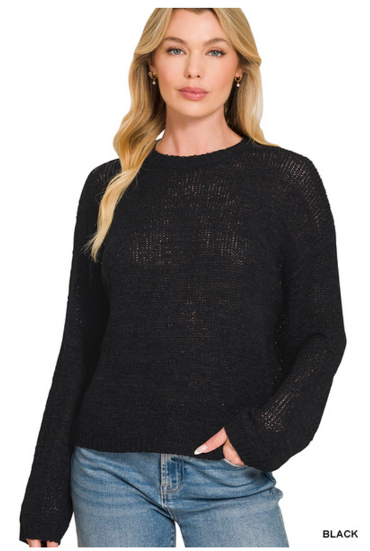 Black Lightweight Round Neck Sweater