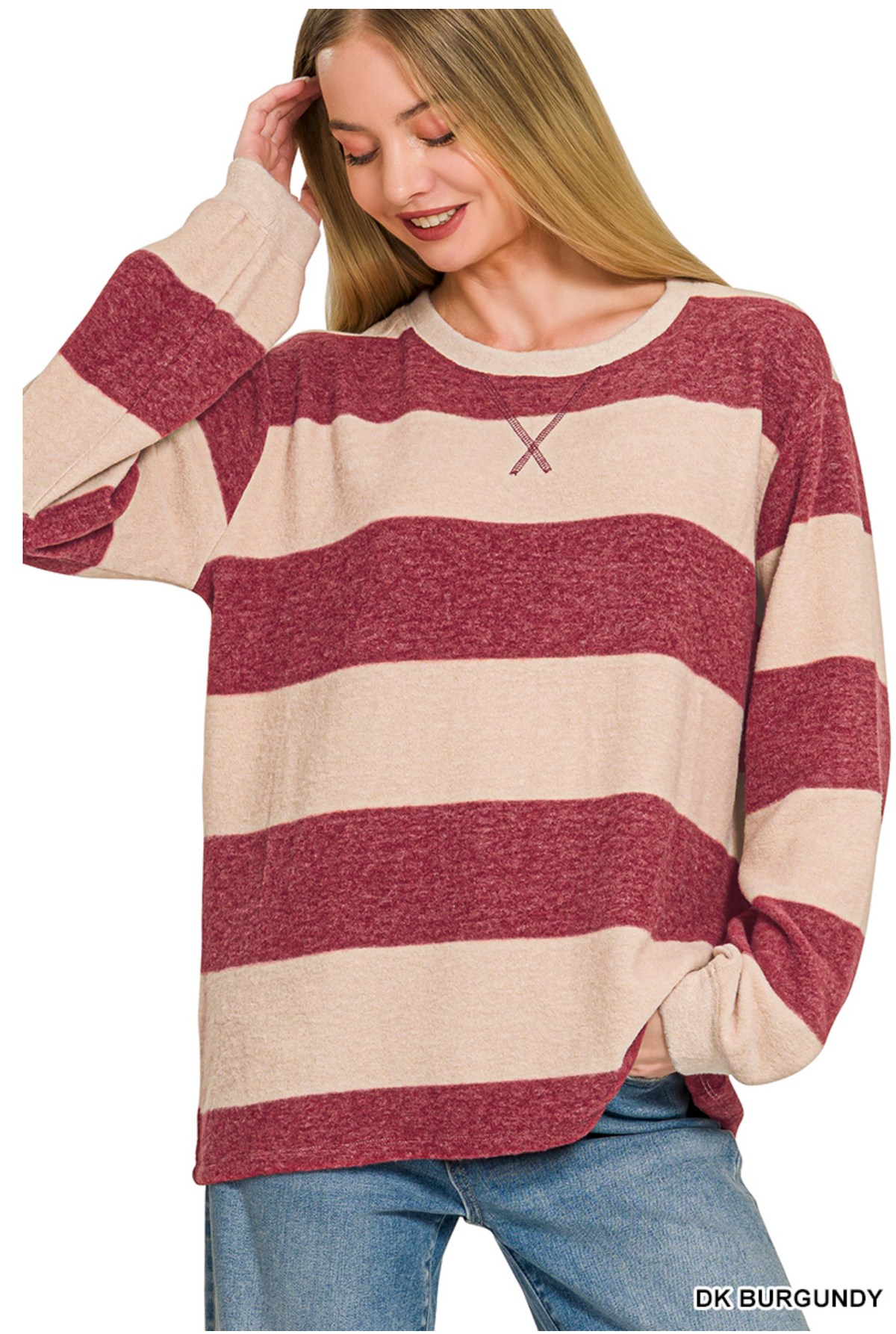 Burgundy Brushed Striped Hacci Sweater