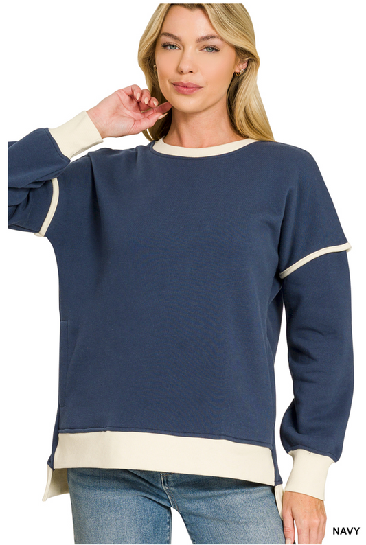 Navy Contrast Fleece Sweatshirt