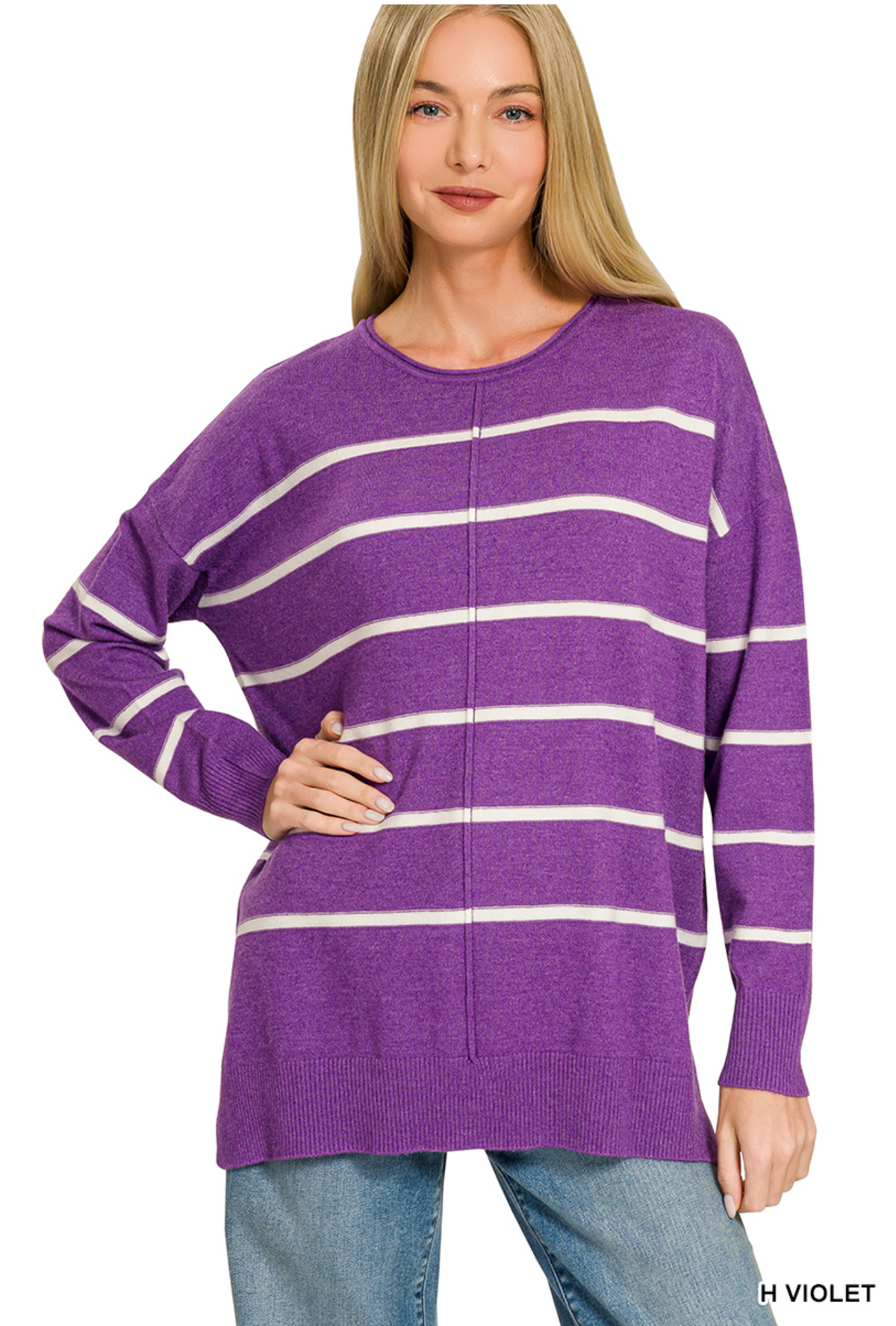 Purple Viscose Striped Sweater