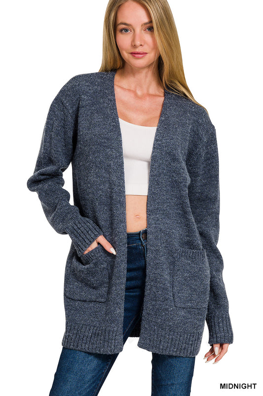 Midnight Blue Open Front Cardigan Sweater
