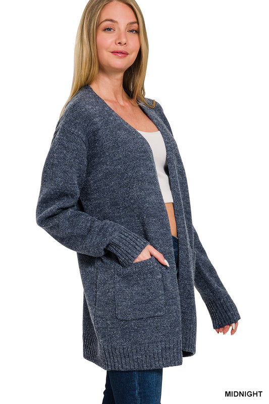 Midnight Blue Open Front Cardigan Sweater