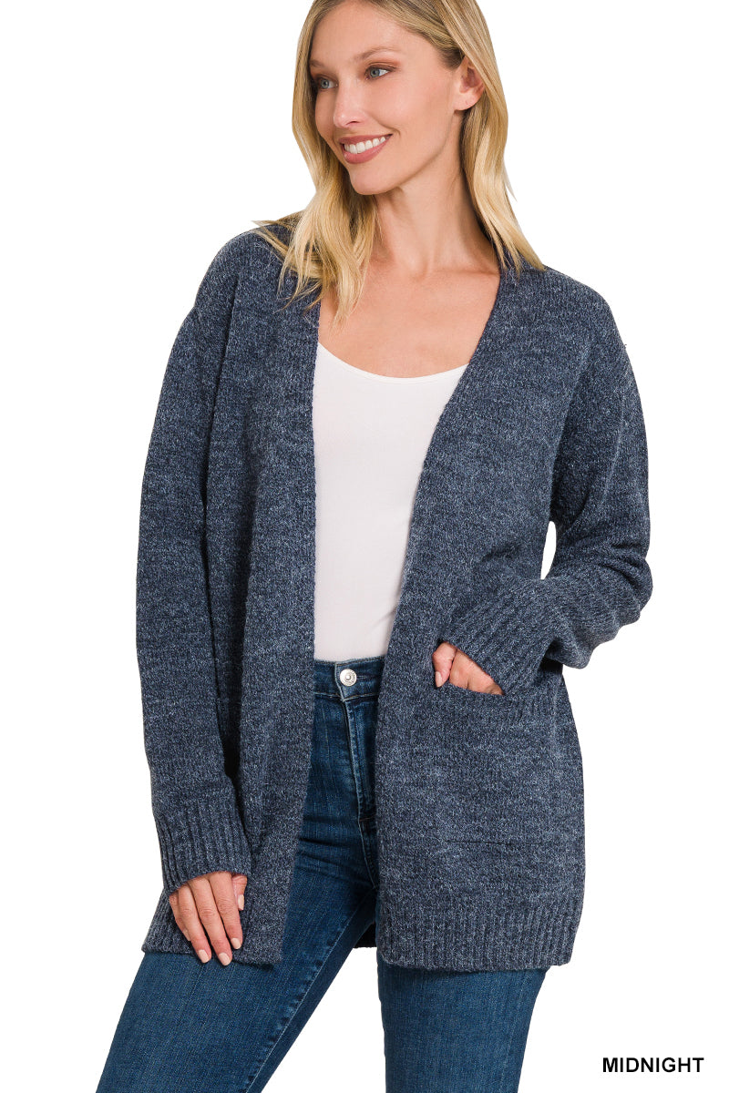 Midnight Blue Open Front Cardigan Sweater