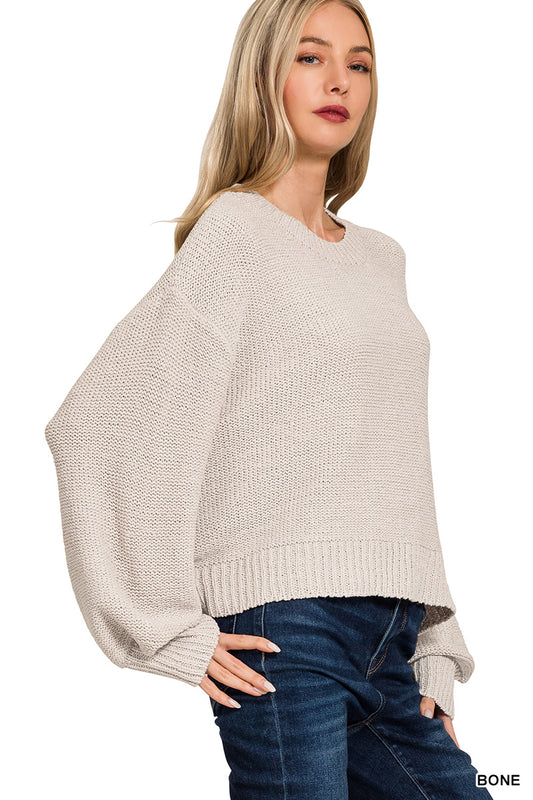 Bone Oversized Balloon Sleeve Sweater