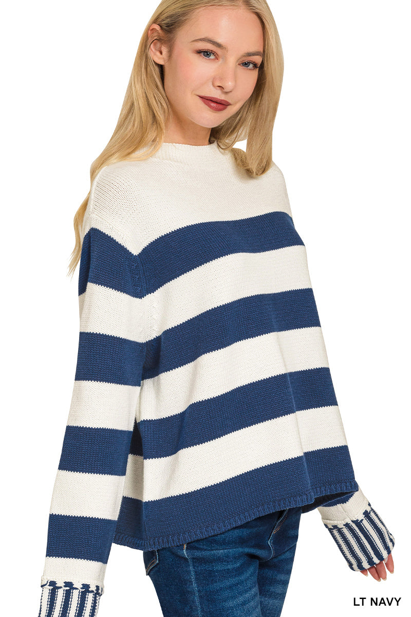 Navy Striped Cuff Sweater