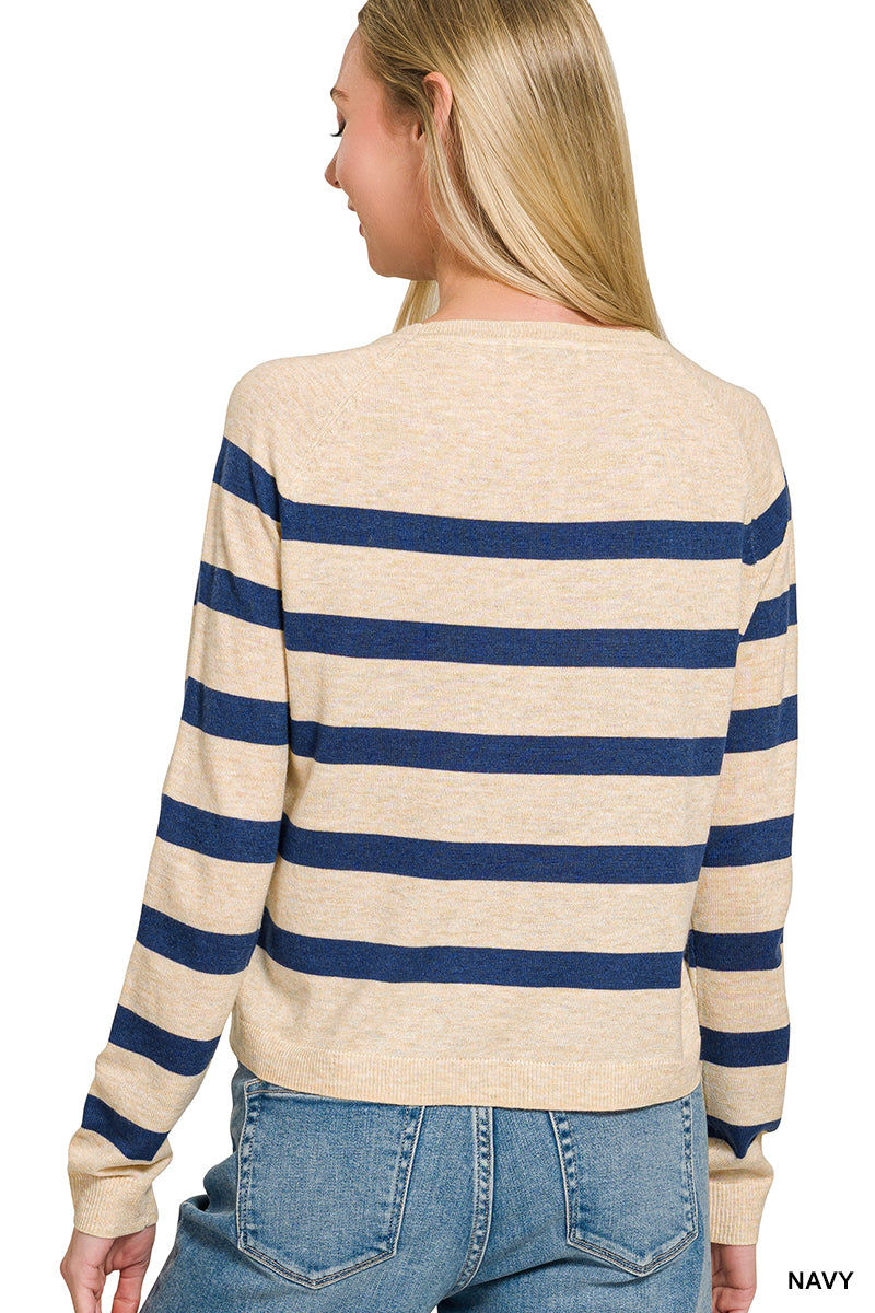 Navy Lightweight Striped Wool Sweater