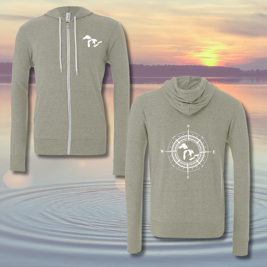 TAN COMPASS ZIP UP HOODED JACKET