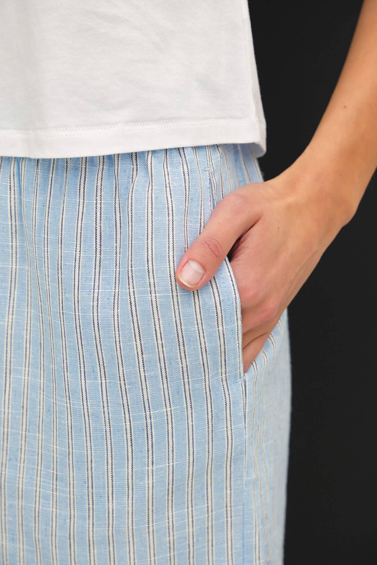 Hazelnut Striped Elastic Waist Shorts