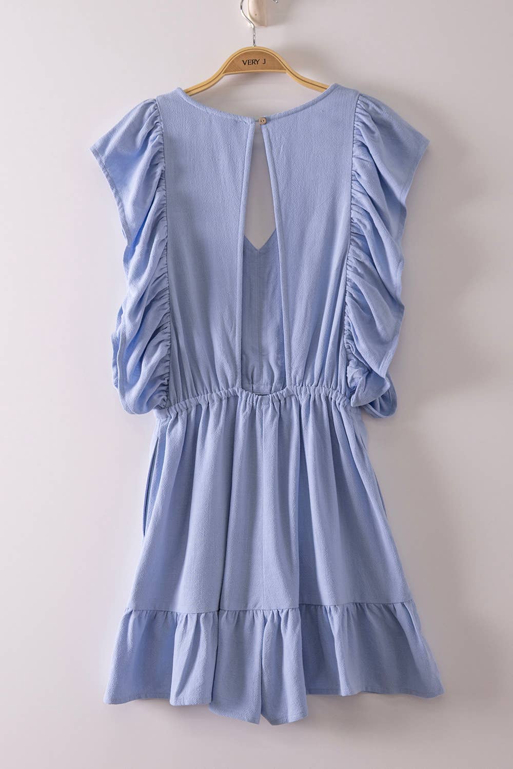 Sky Blue Cutout Detail Ruffled Romper