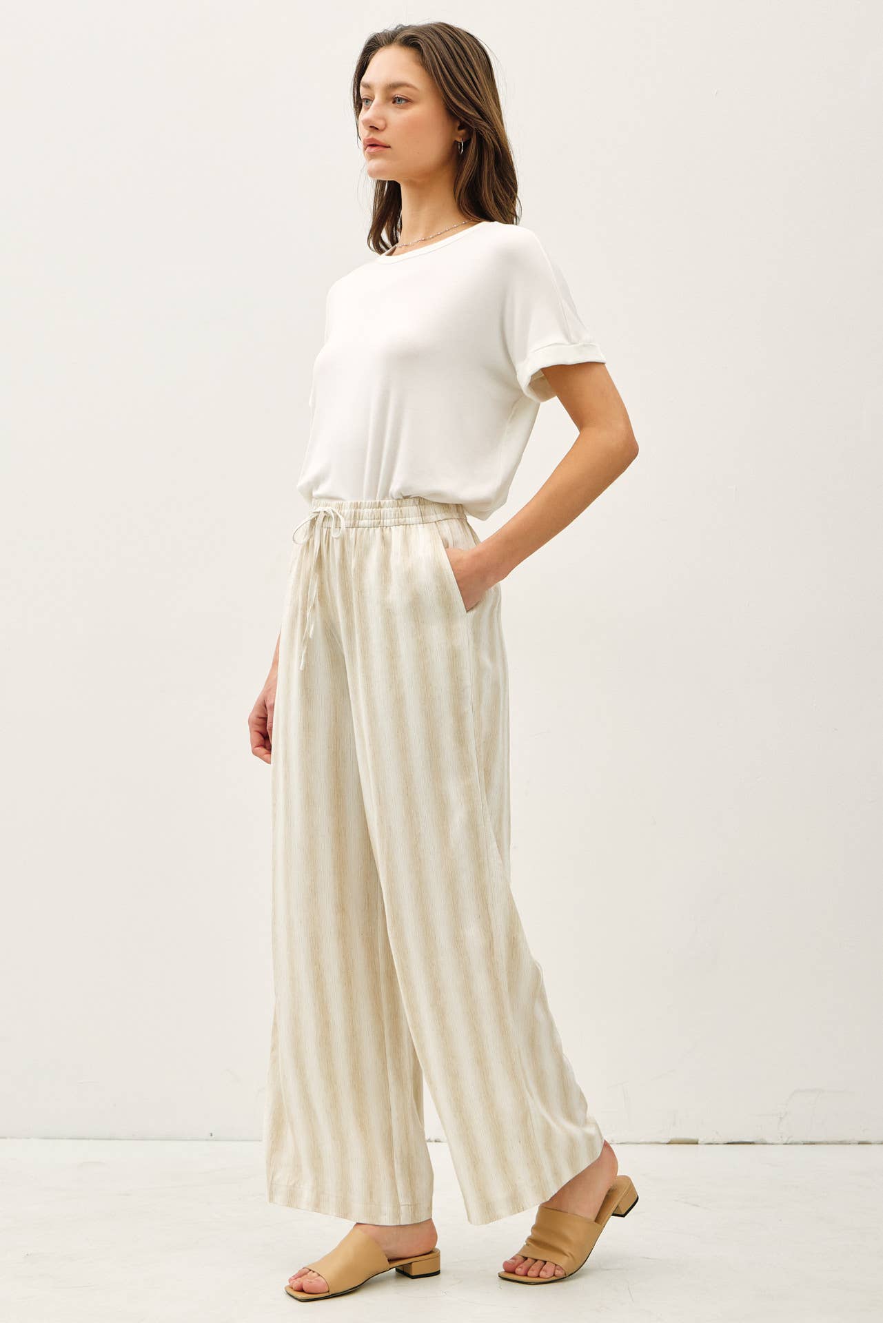 NATURAL STRIPED LINEN PANTS