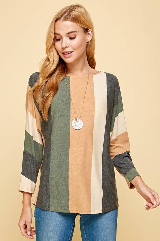 Olive + Camel Striped Dolman Top