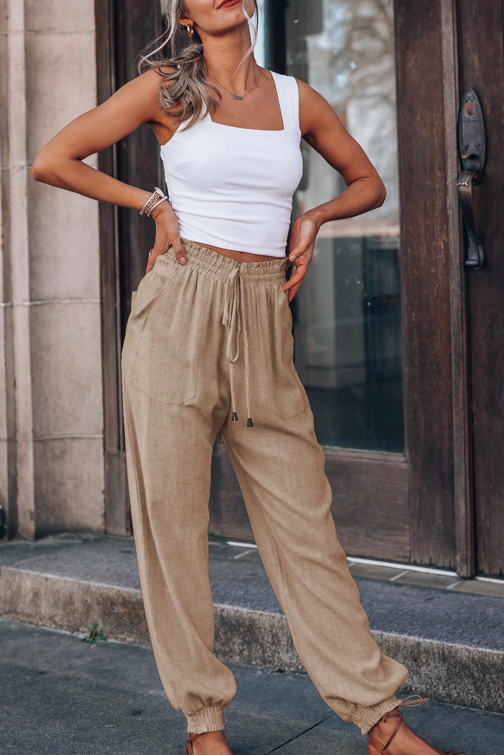 Khaki Drawstring Pants