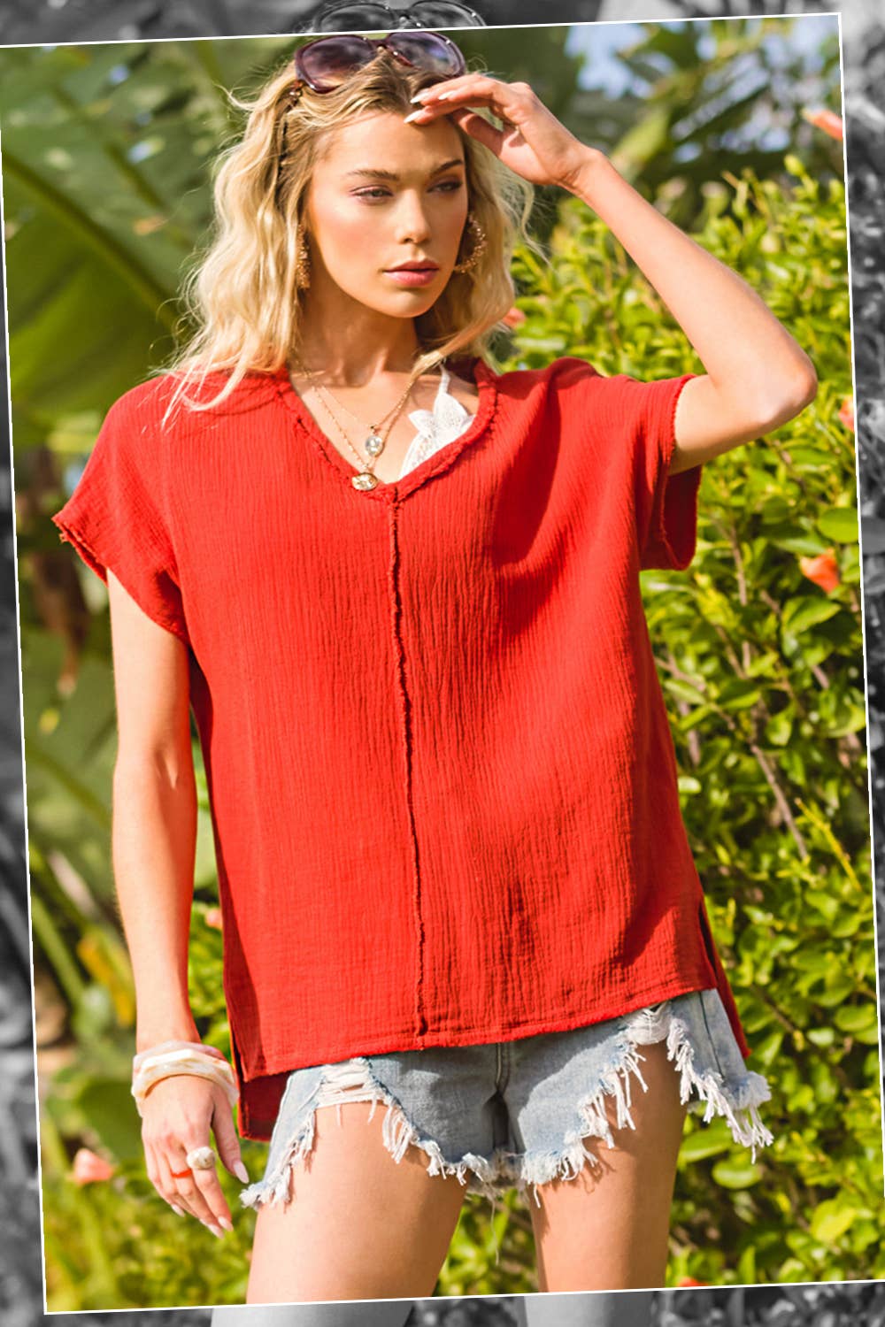 Oversized Gauze Short Sleeve Top