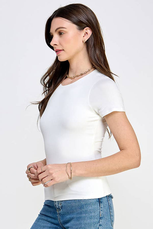 WHITE CREWNECK DOUBLE LAYERED TOP