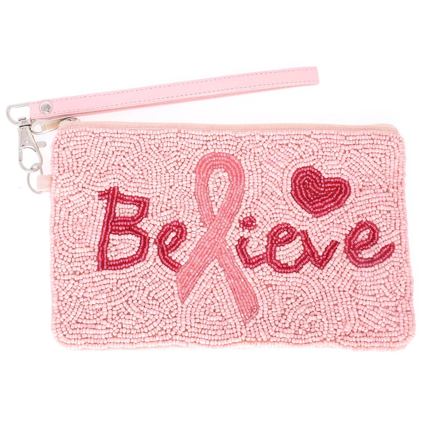 Breast Cancer Awareness Beaded Wristlet Coin Bag