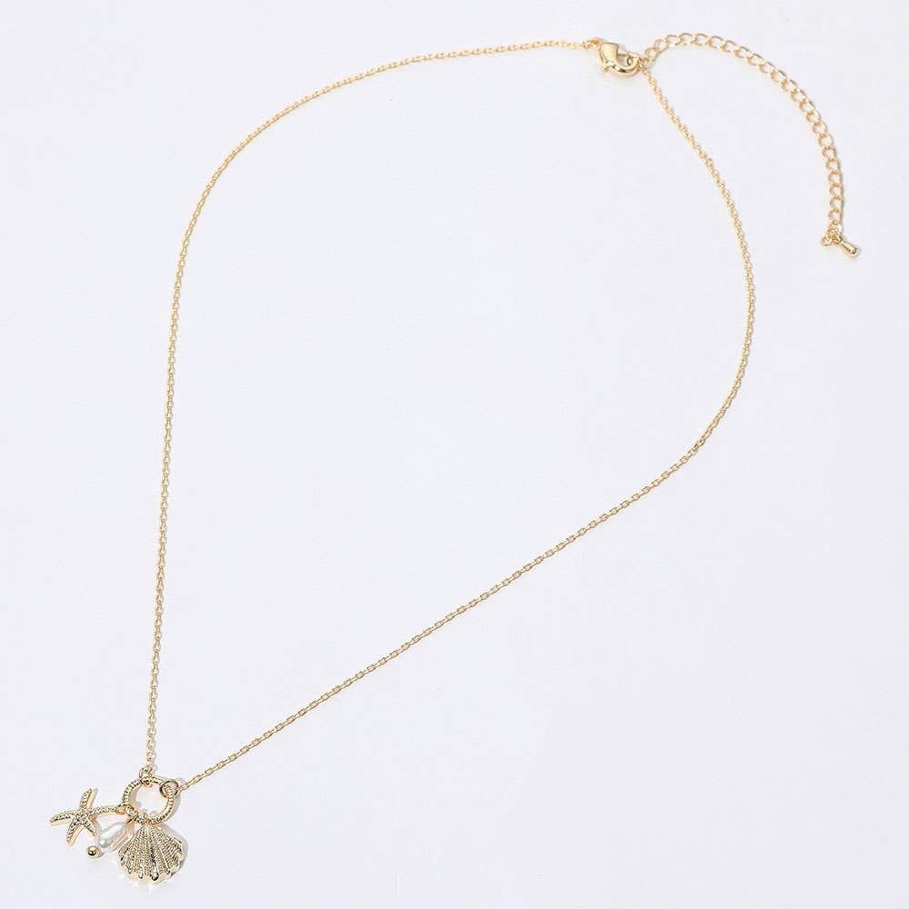 Seashell Starfish Pearl Pendant Necklace
