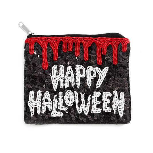 Happy Halloween Seed Beaded Coin Pouch