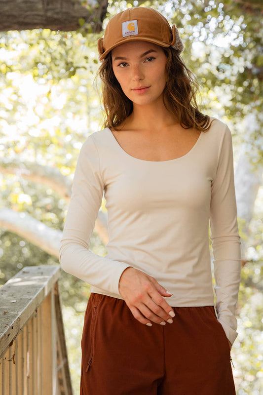 WHITE BUTTER SOFT DOUBLE LAYERED LONG SLEEVE TOP