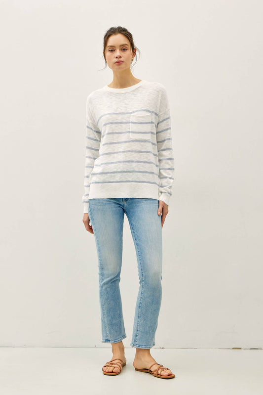 Dusty Blue Striped Long Sleeve Top