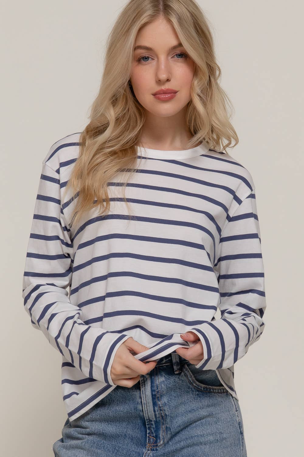 Navy + Ivory Striped Long Sleeve Tee