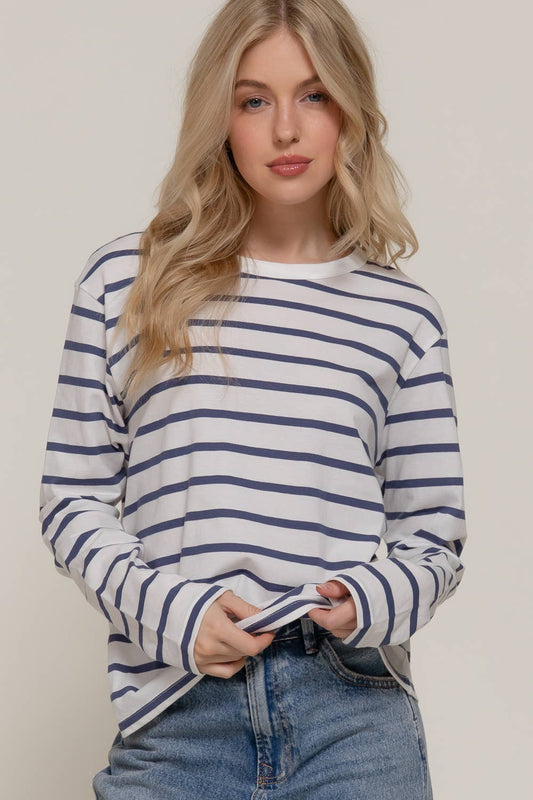 Navy + Ivory Striped Long Sleeve Tee