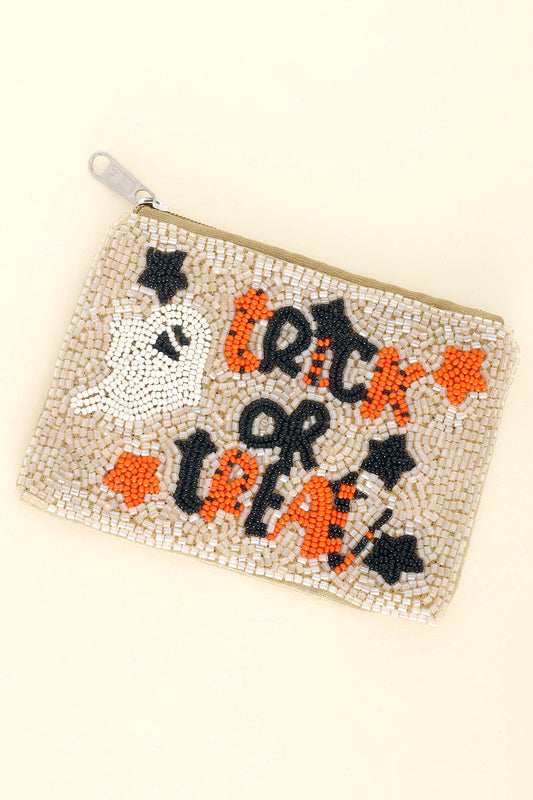 Trick or Treat Ghost Halloween Beaded Coin Bag