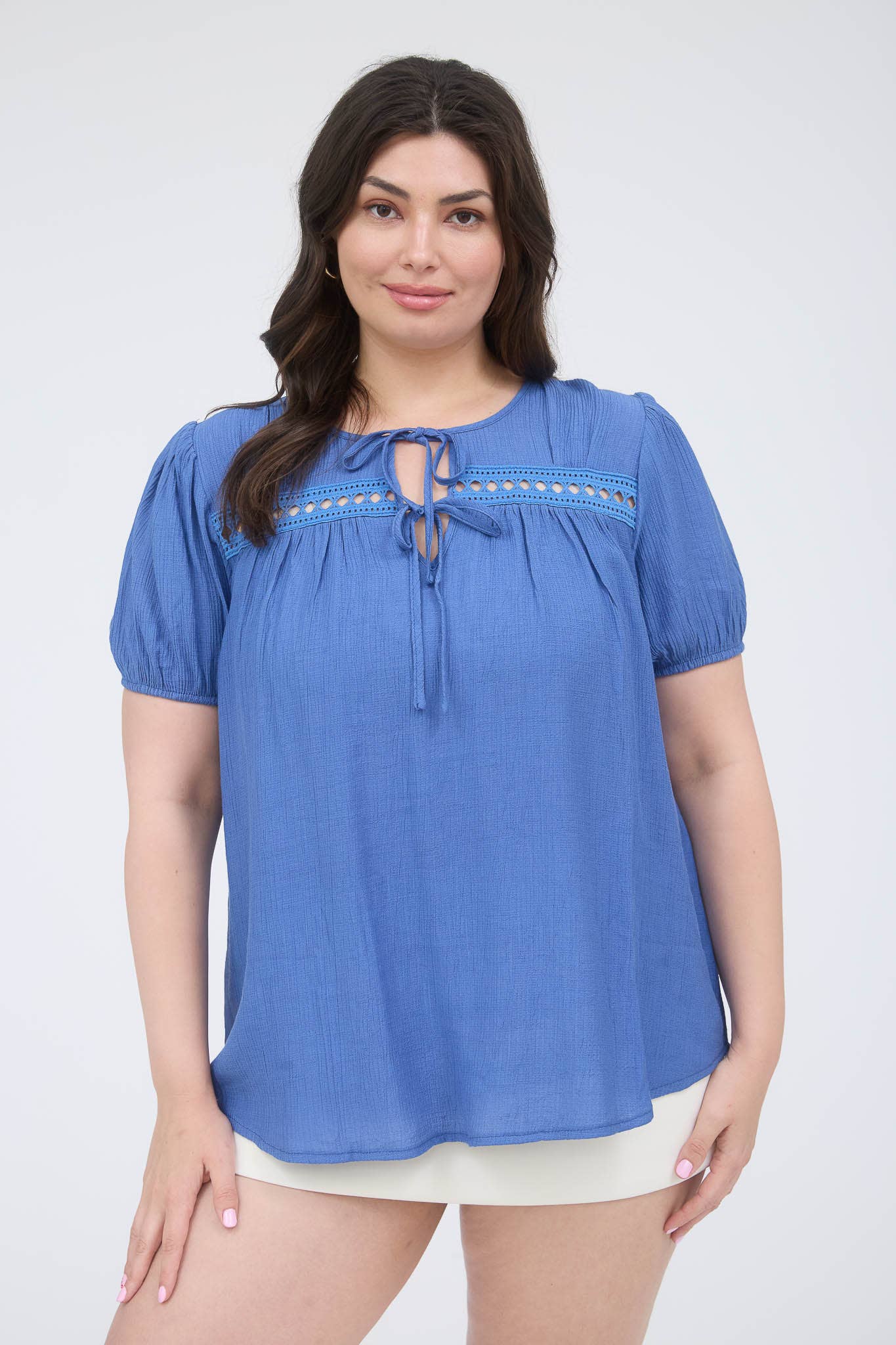 CORNFLOWER BLUE FRONT DOUBLE TIE TOP