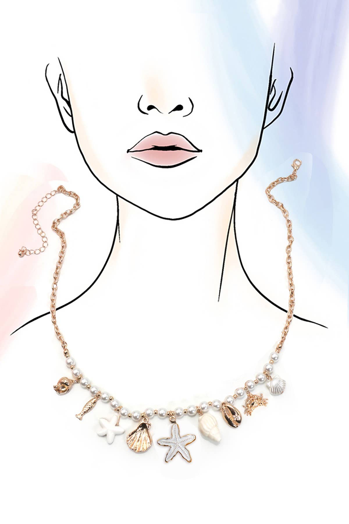 Starfish, Shell + Crab Charm Necklace