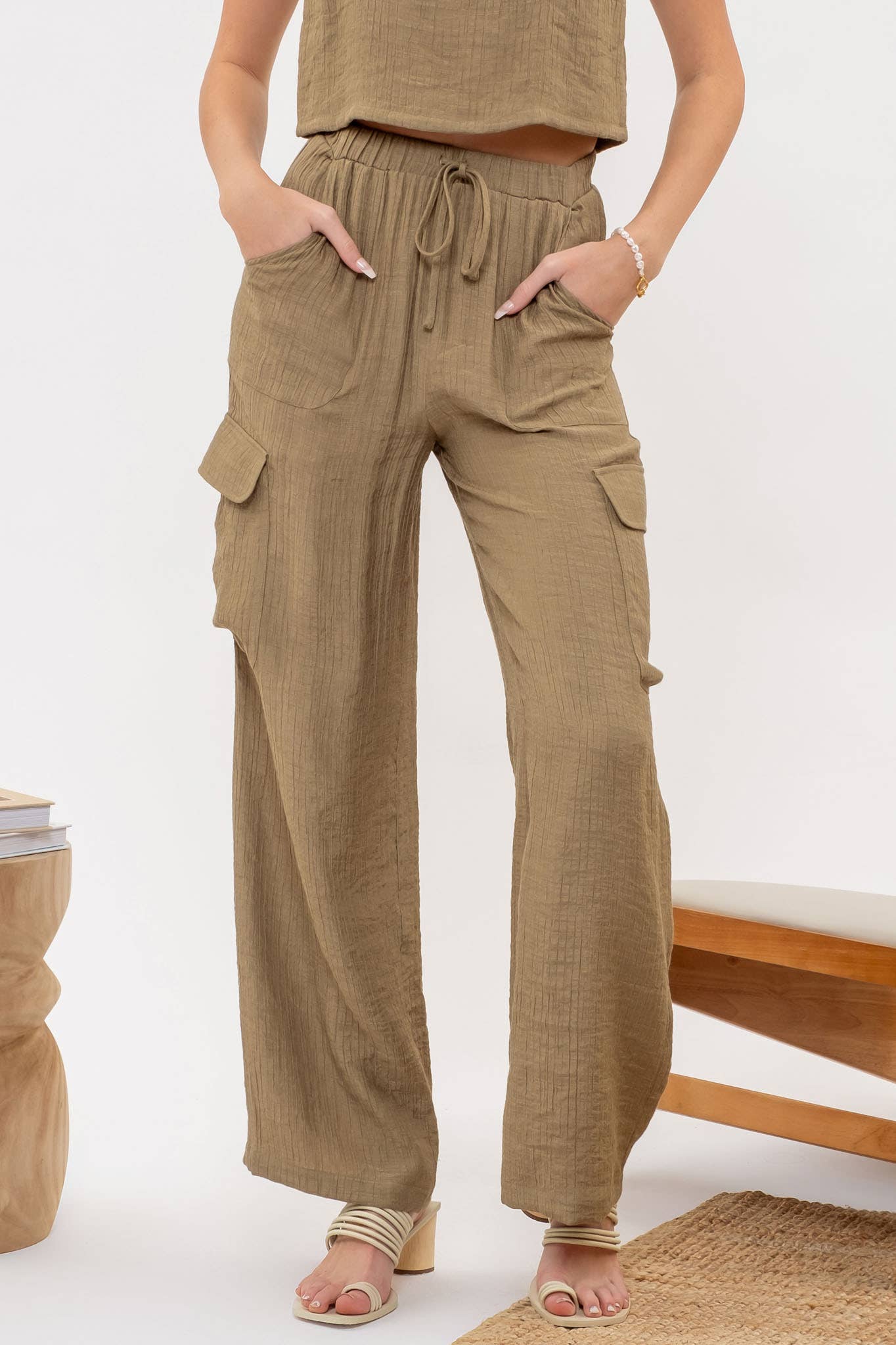 Olive Wide Leg Cargo Pants