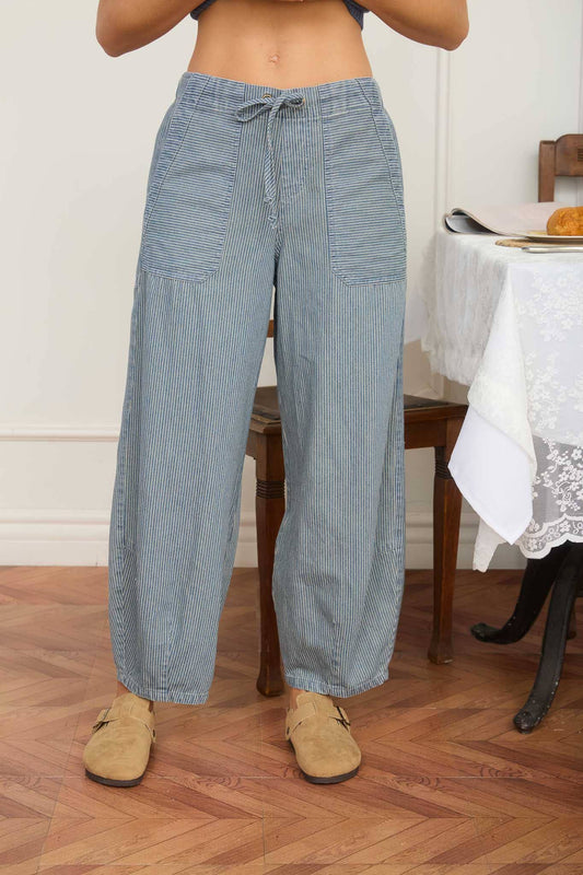 Striped Denim Parachute Pants