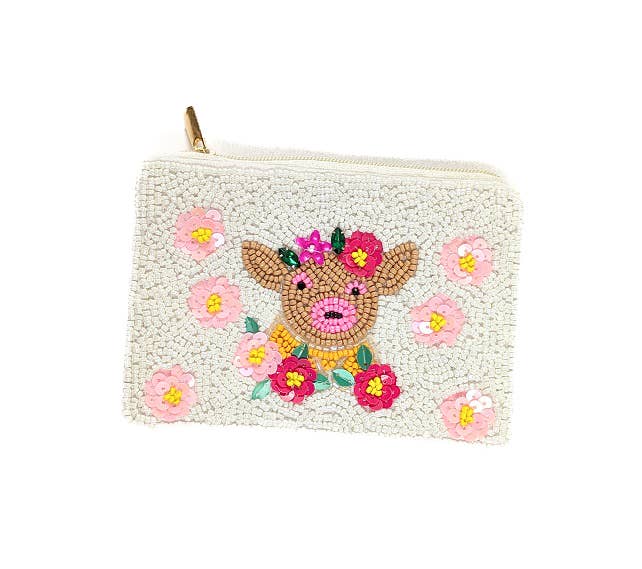 Highland Cow Beaded Coin Purse