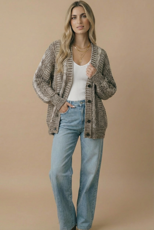 Button Down Oversized Chunky Cable Cardigan