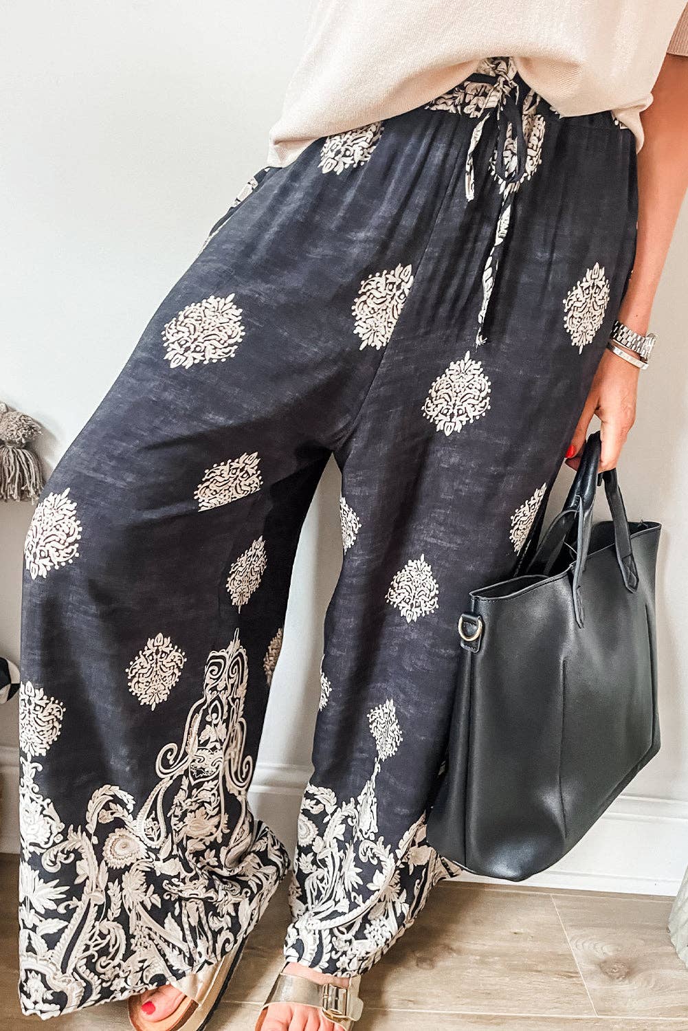 Charcoal Boho Drawstring Waist Pants