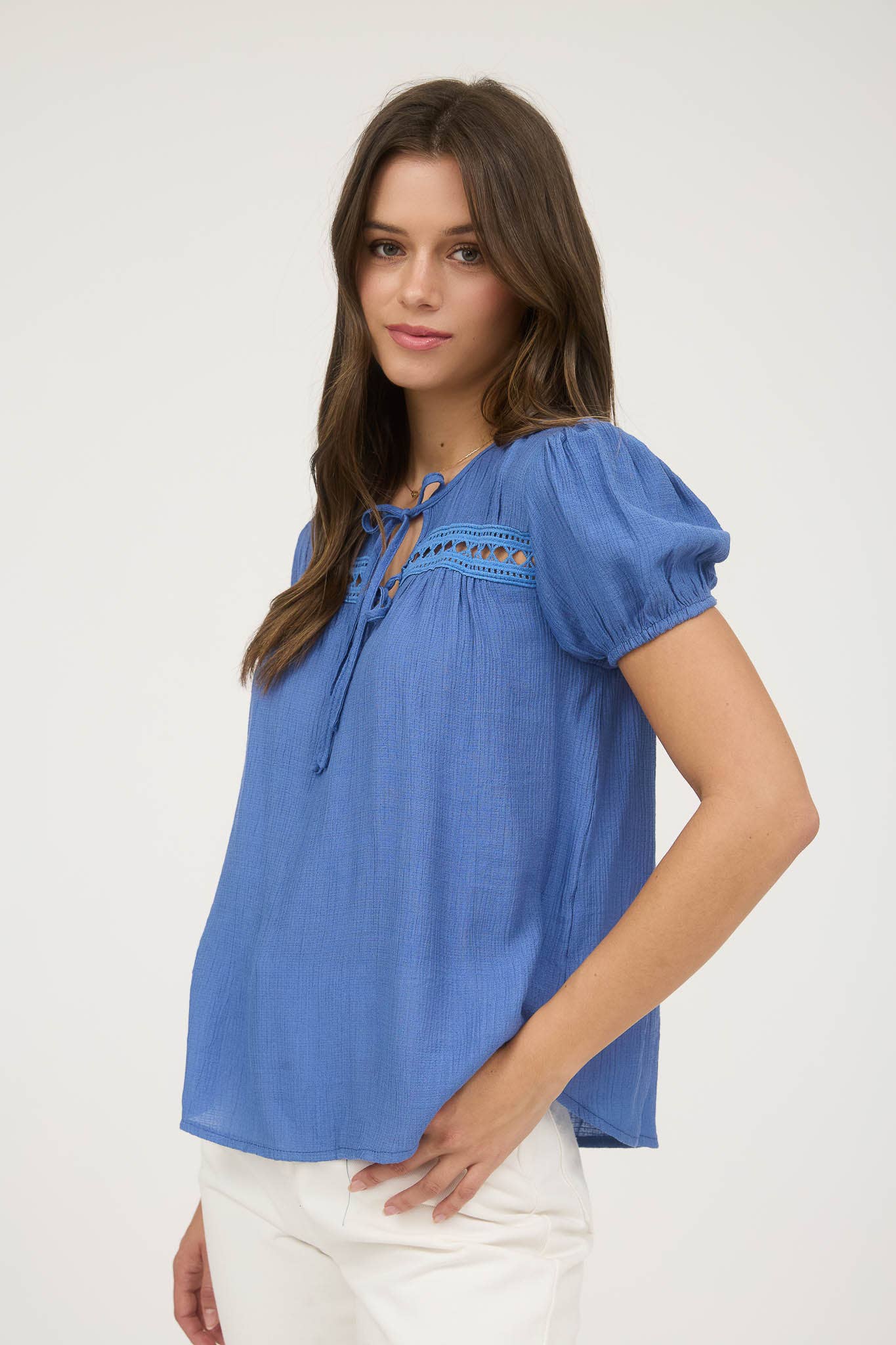 CORNFLOWER BLUE FRONT DOUBLE TIE TOP