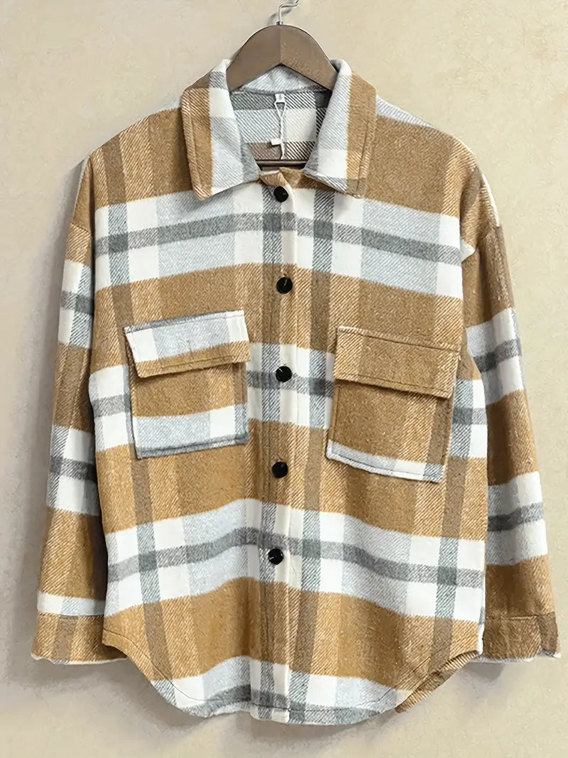 Mustard & Grey Plaid Button Down Shacket
