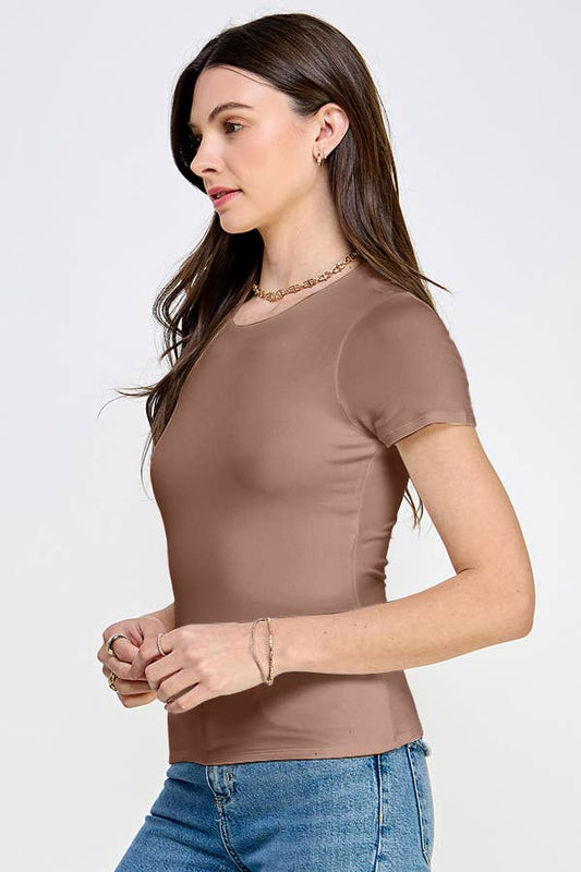 CAFE CREAM DOUBLE LAYERED SHORT SLEEVE TOP