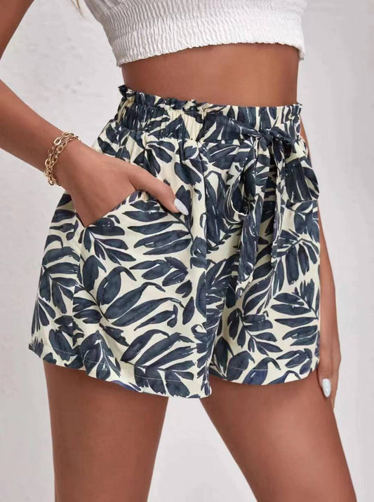 Grey Casual Leafy Shorts
