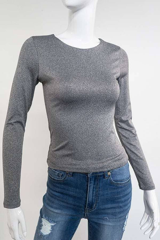 Grey Doubled Layered Long Sleeve Crewneck Top