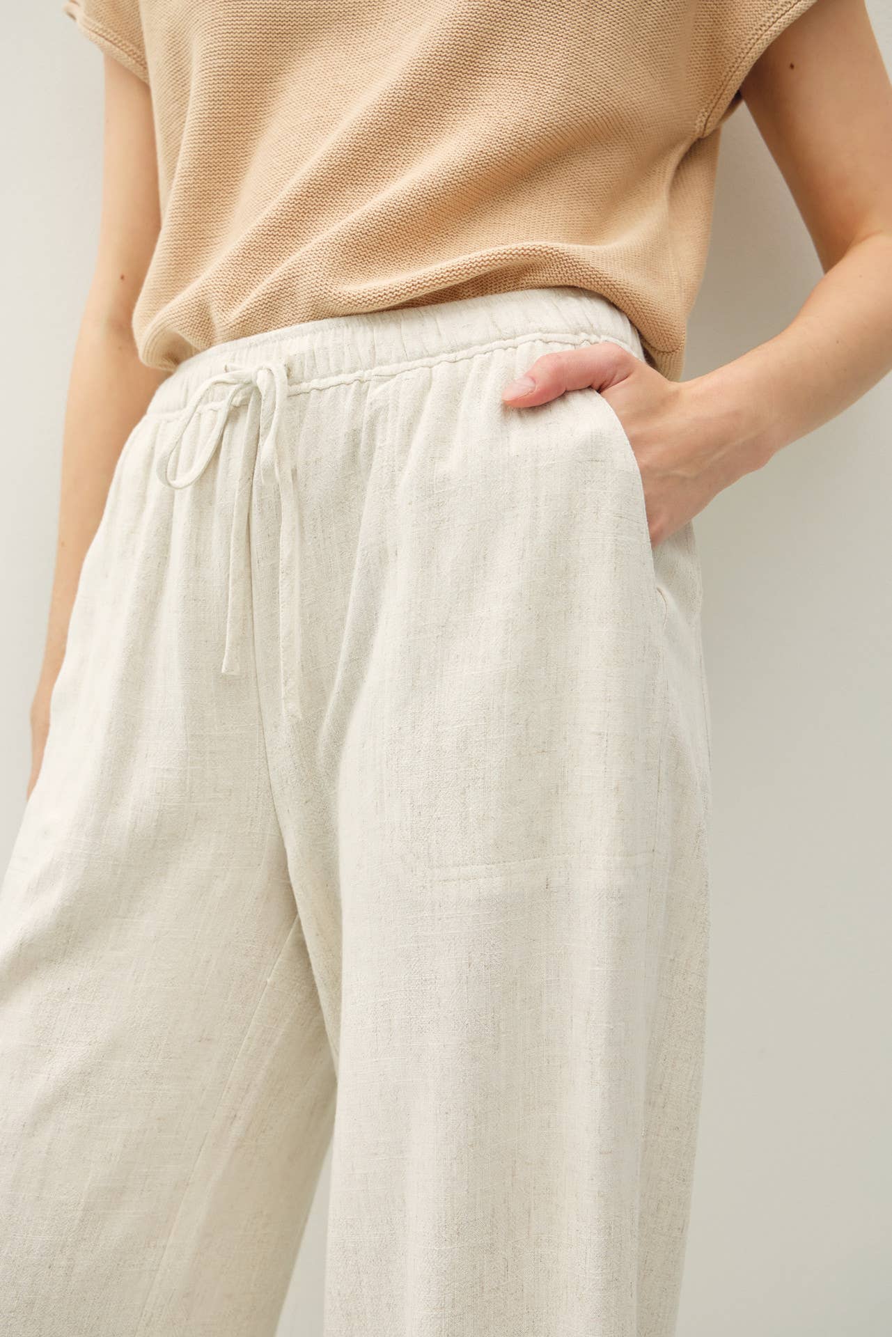 NATURAL LINEN BLEND WIDE LEG PANTS
