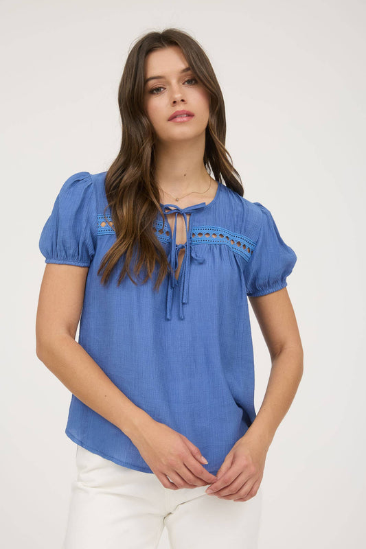 CORNFLOWER BLUE FRONT DOUBLE TIE TOP