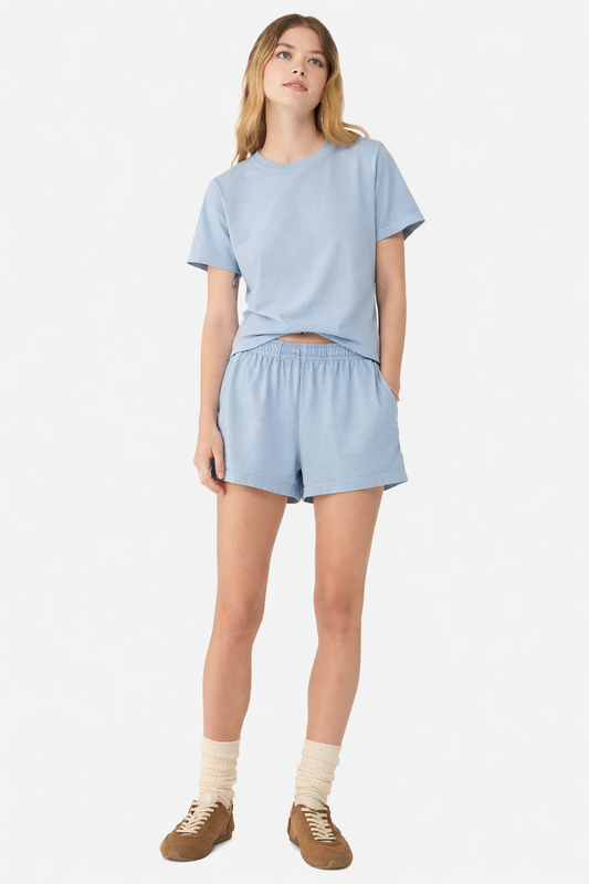 Washed Blue Top + Shorts Set