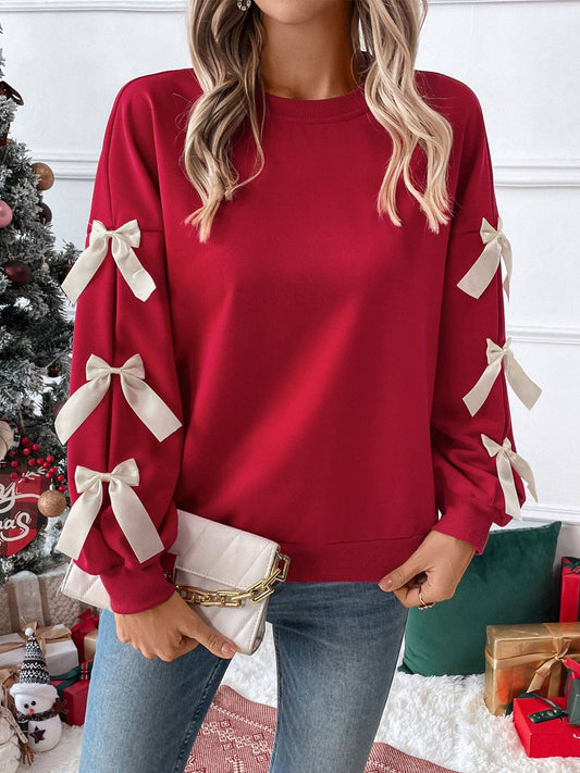 Red Bow Sleeve Sweatshirt