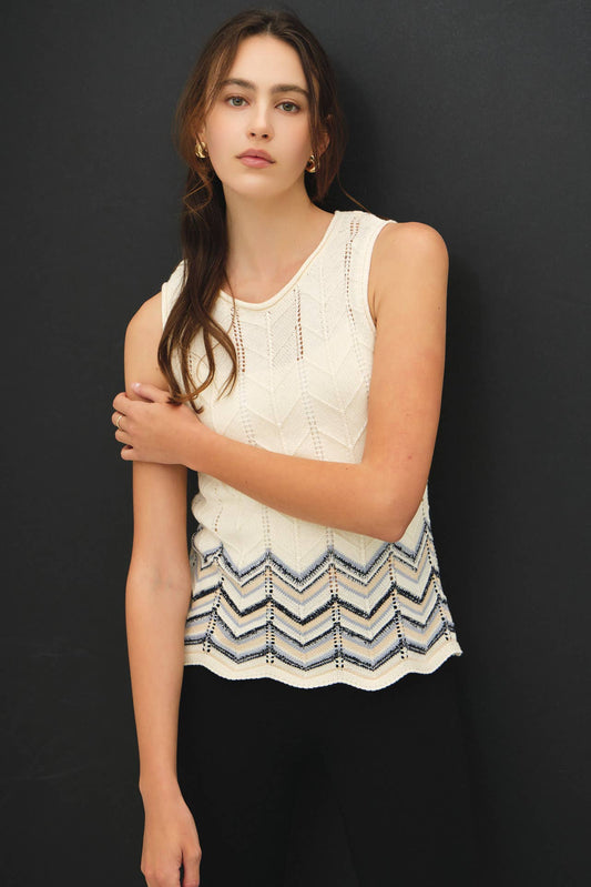 Indigo Chevron Knit Tank